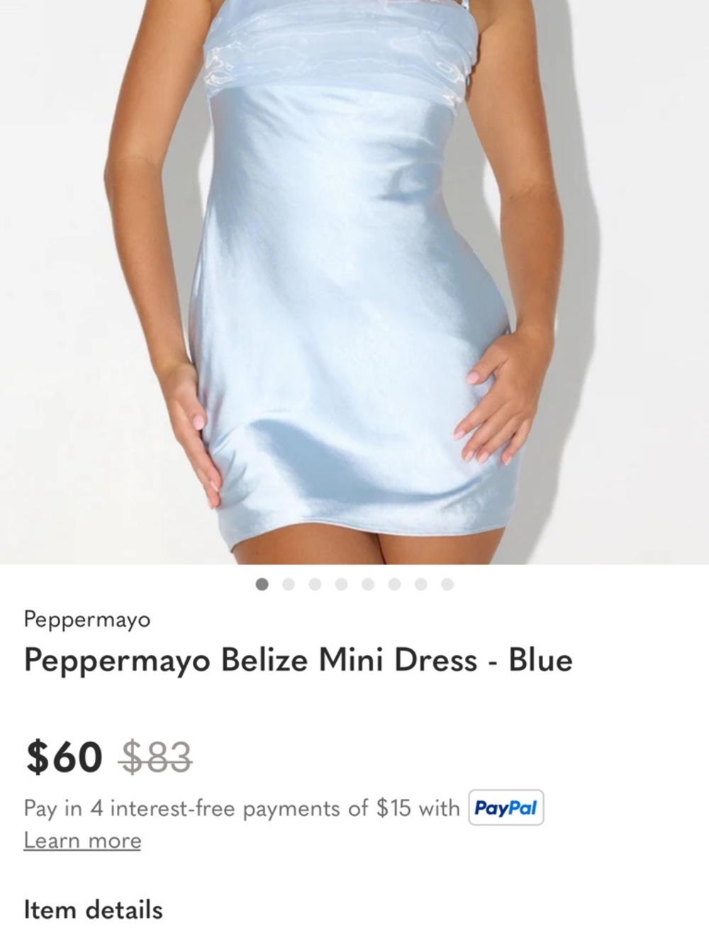 Peppermayo Light Blue Satin Mini Dress Size 2 NWT